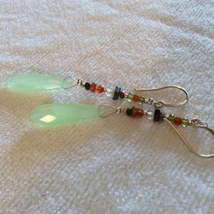 Green Chalcedony Opals, Topaz, Spinel,  Earrings